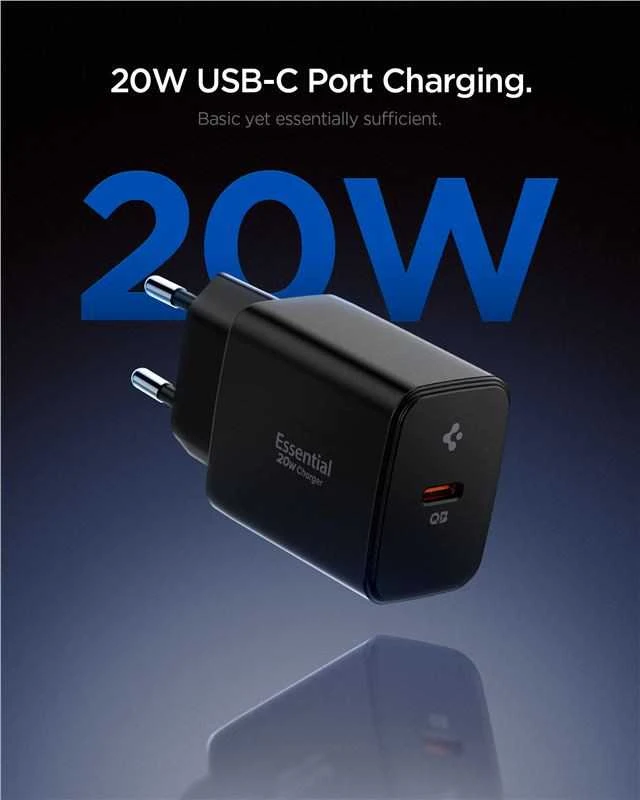 Spigen Essential EE201EU USB-C 20W Wall Charger - Juodas