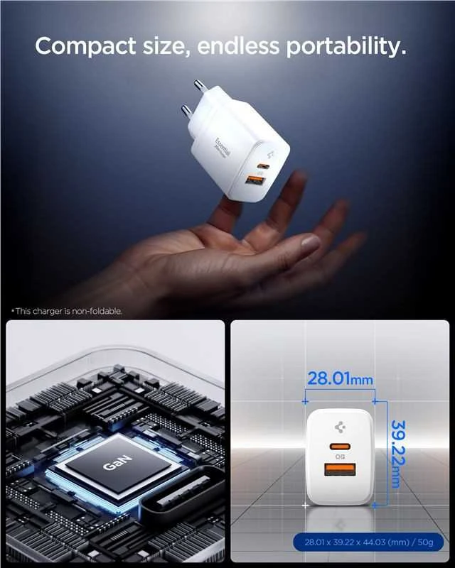Įkroviklis Spigen Essential 20W Wall Charger EE202EU, baltas