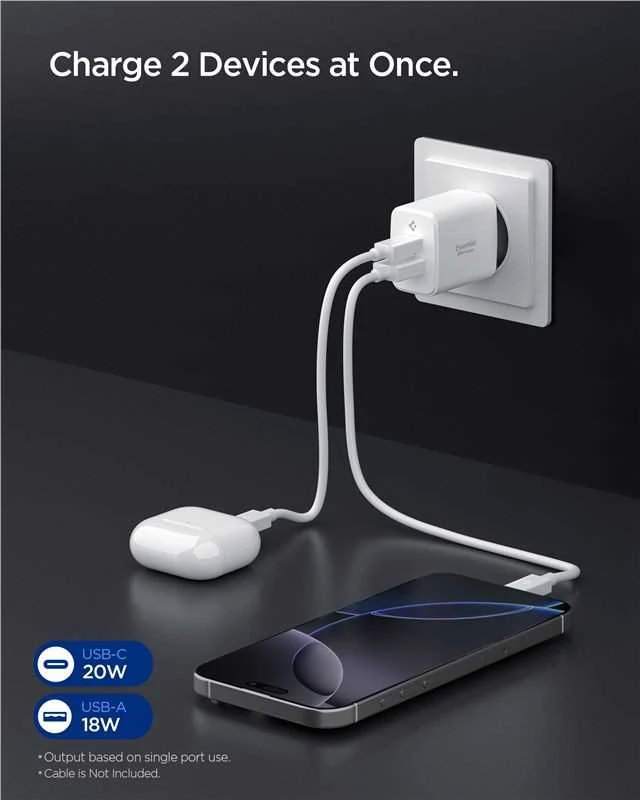 Įkroviklis Spigen Essential 20W Wall Charger EE202EU, baltas