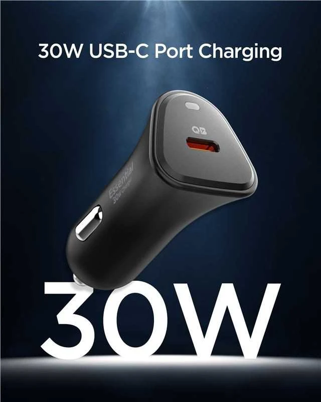 Juodas 30W 1xUSB-C automobilinis įkroviklis „Spigen Essential EV301”