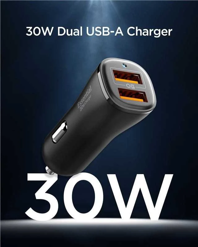 Juodas 30W 2xUSB-A automobilinis įkroviklis „Spigen Essential EV302”