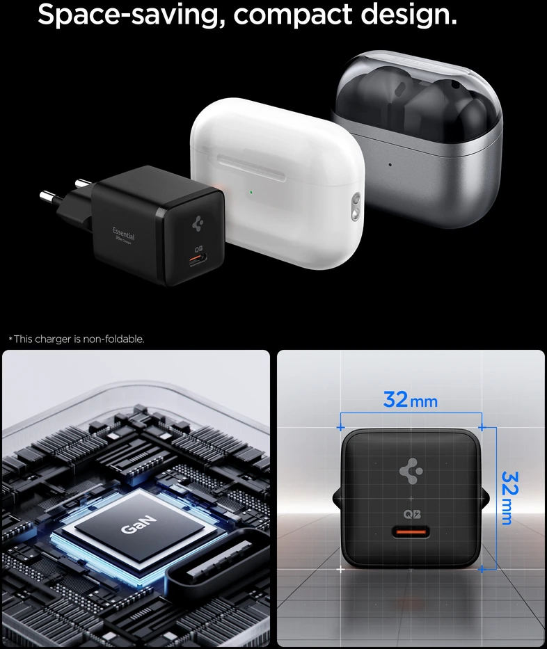 Spigen Essential 30W Wall Charger EE301EU, all juodas