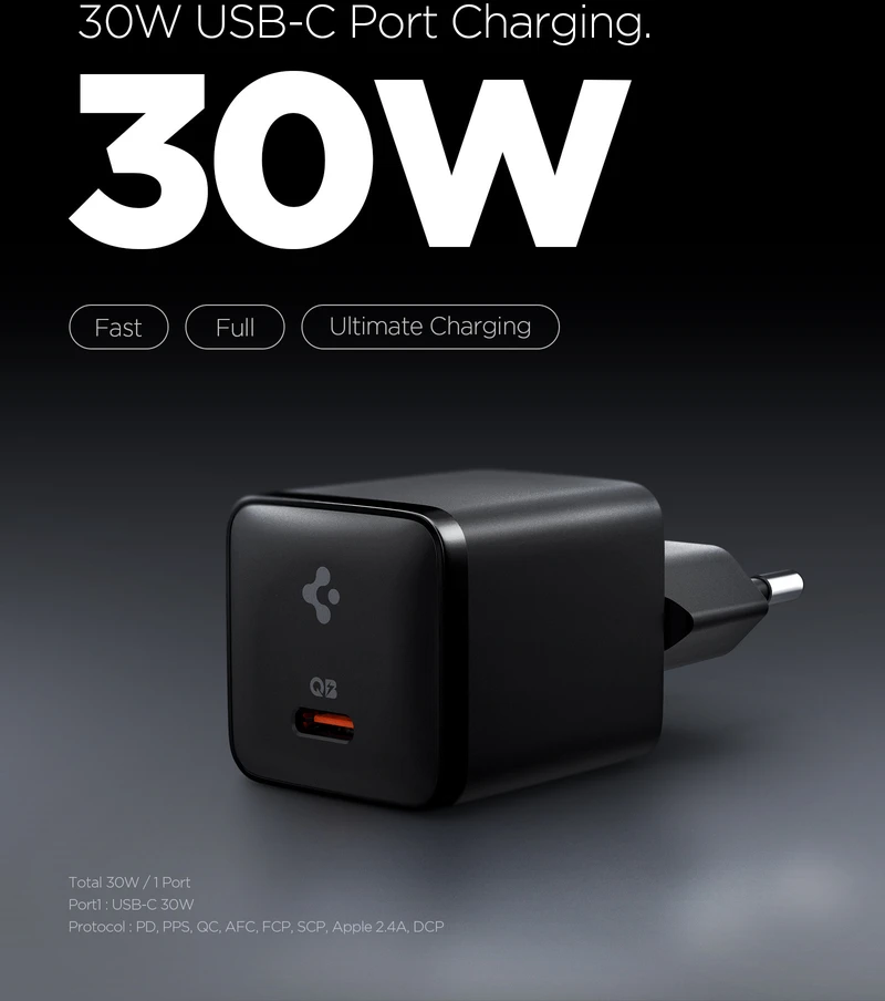 Spigen Essential 30W Wall Charger EE301EU, all juodas