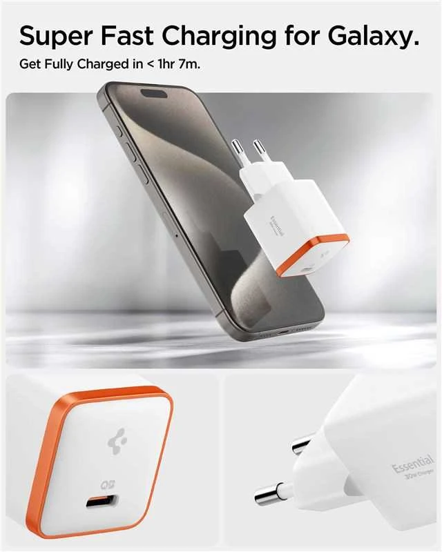 Spigen ArcStation Essential EE301EU – Wall Charger USB-C PD + QC3.0 30W (Baltas)
