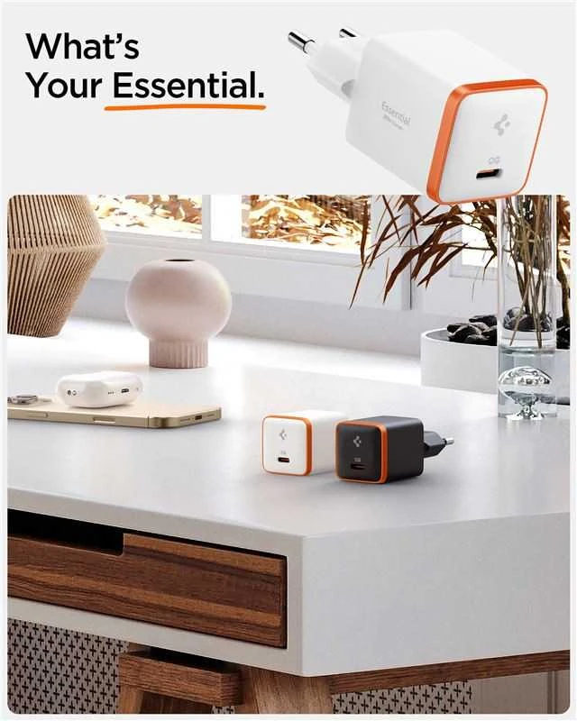 Spigen ArcStation Essential EE301EU – Wall Charger USB-C PD + QC3.0 30W (Baltas)