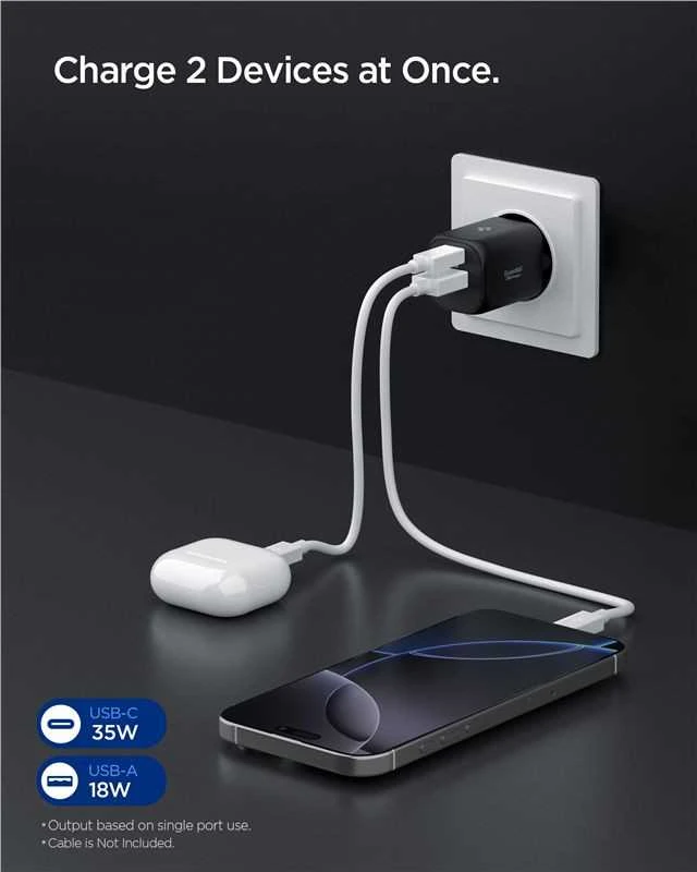 Įkroviklis Spigen Essential 35W Wall Charger EE352EU, juodas