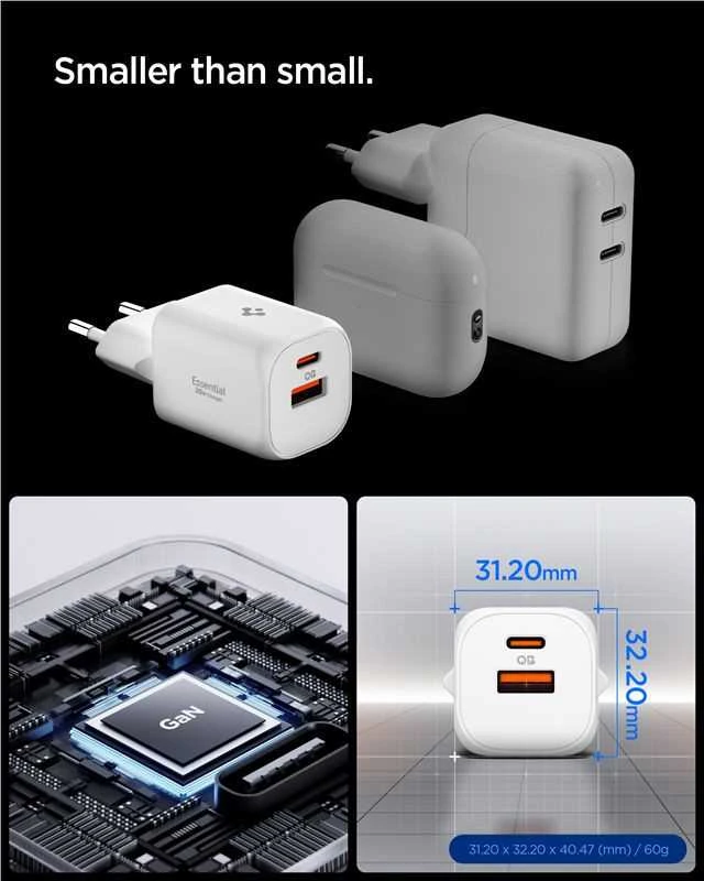 Įkroviklis Spigen Essential 35W Wall Charger EE352EU, baltas