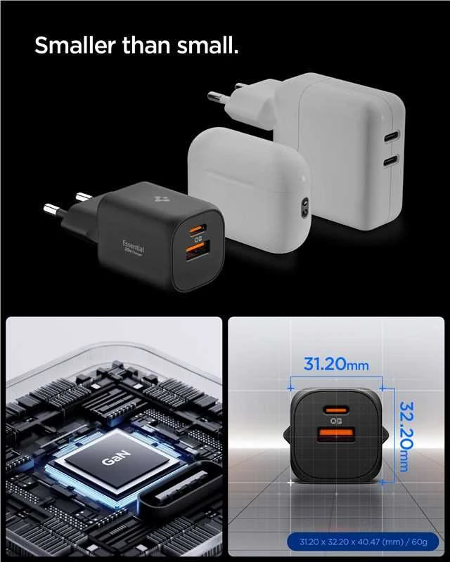 Įkroviklis Spigen Essential 35W Wall Charger EE352EU, juodas