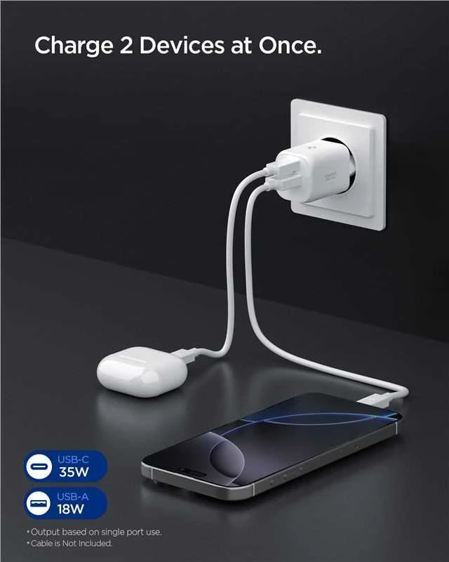Įkroviklis Spigen Essential 35W Wall Charger EE352EU, baltas