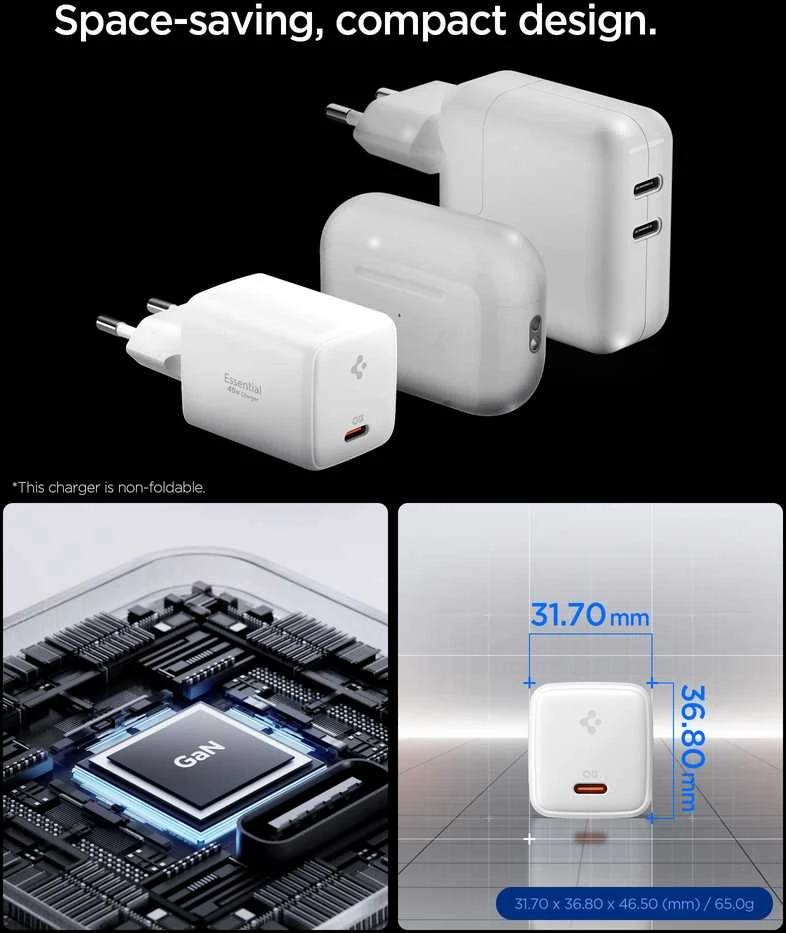 Spigen EE451EU Essential USB-C 45W Wall Charger - Baltas