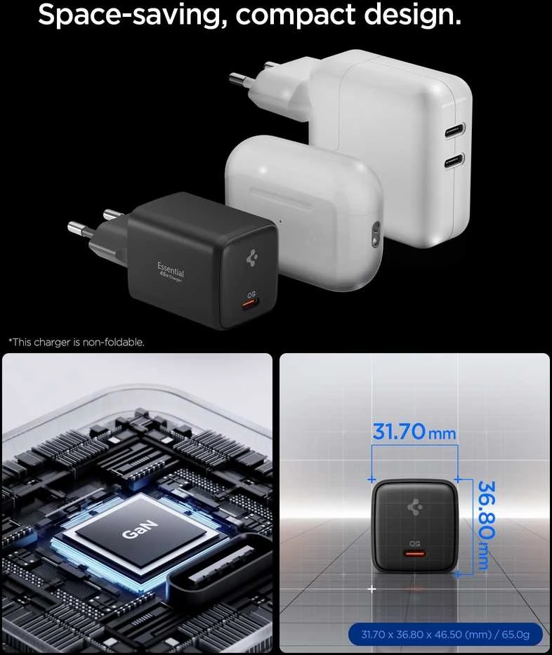 Spigen EE451EU Essential USB-C 45W Wall Charger - Juodas