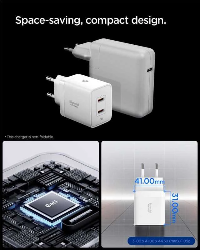 Įkroviklis Spigen Essential 47W Wall Charger EE472EU, baltas