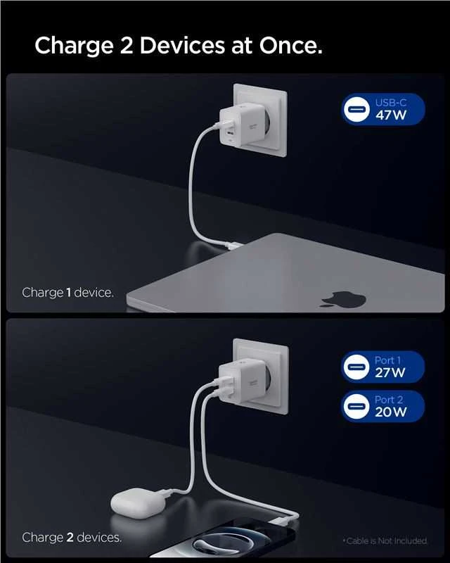 Įkroviklis Spigen Essential 47W Wall Charger EE472EU, baltas