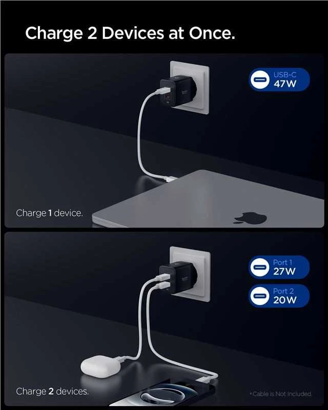 Įkroviklis Spigen Essential 47W Wall Charger EE472EU, juodas