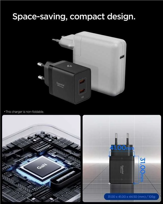 Įkroviklis Spigen Essential 47W Wall Charger EE472EU, juodas
