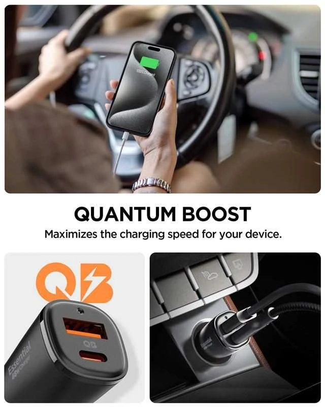 Spigen ArcStation Essential EV482 48W automobilinis įkroviklis – juodos spalvos