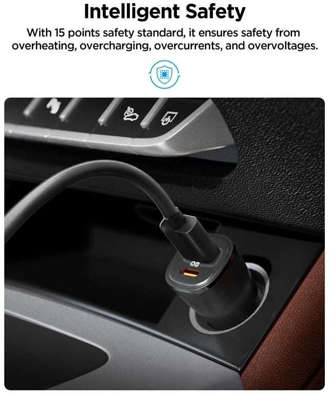 Spigen ArcStation Essential EV482 48W automobilinis įkroviklis – juodos spalvos
