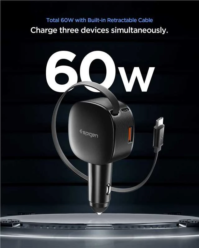 Automobilinis įkroviklis Spigen Essential 60W Car Charger EV603BT, juodas
