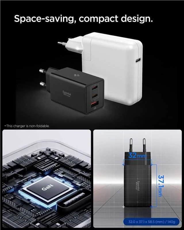 Įkroviklis Spigen Essential 67W Wall Charger EE673EU, juodas
