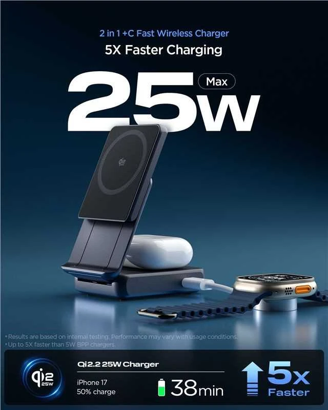 Įkroviklis Spigen Essential MagSafe 2-in-1+C Wireless Charger EF302MOQ, juodas