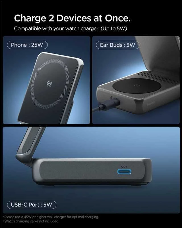 Įkroviklis Spigen Essential MagSafe 2-in-1+C Wireless Charger EF302MOQ, juodas