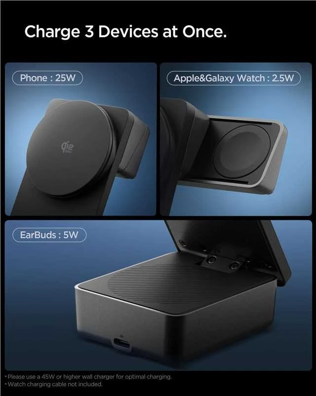 Įkroviklis Spigen Essential MagSafe 3-in-1 Wireless Charger EF323MQ, juodas
