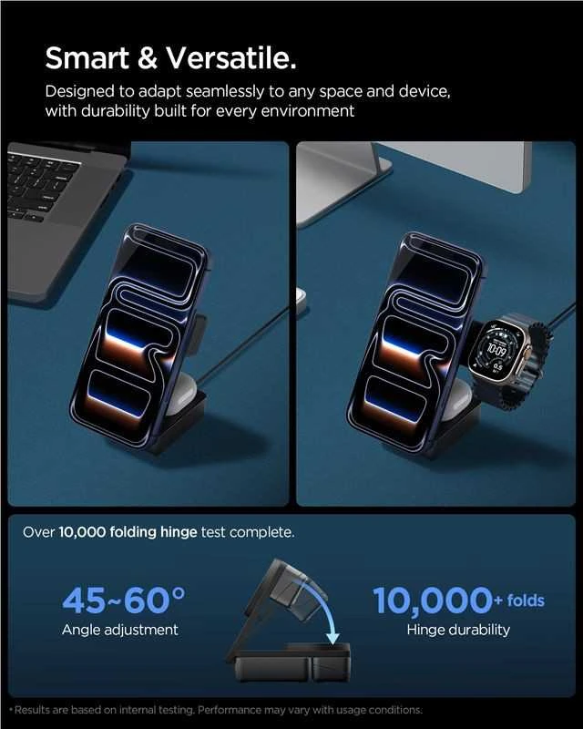 Įkroviklis Spigen Essential MagSafe 3-in-1 Wireless Charger EF323MQ, juodas