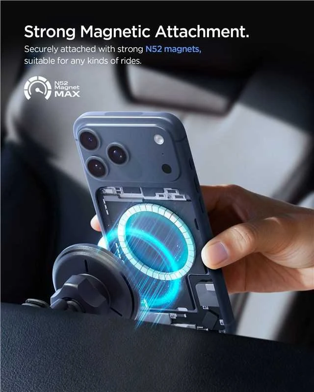 Automobilinis laikiklis Spigen Essential MagSafe Wireless Car Charger EV15MAQ, juodas - Air vent
