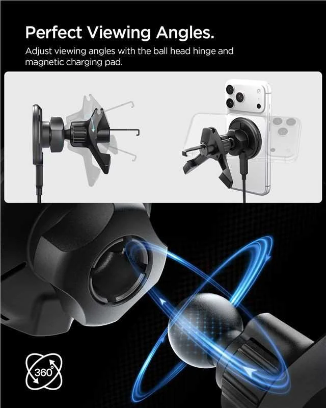 Automobilinis laikiklis Spigen Essential MagSafe Wireless Car Charger EV15MAQ, juodas - Air vent