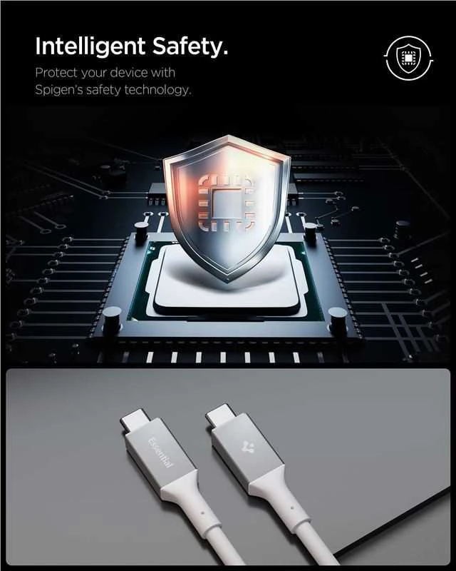 „Spigen Essential“ USB C į USB C 100 W laidas, baltas EB10010CC