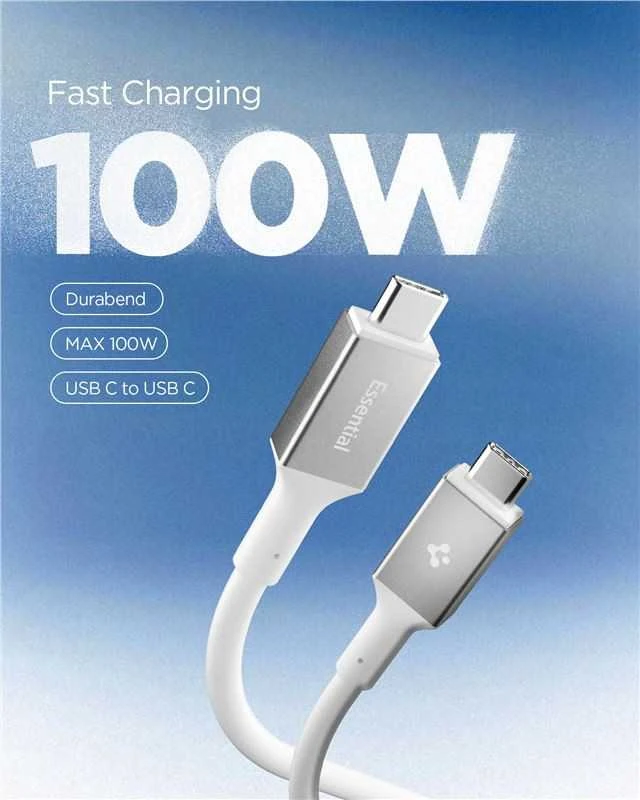 Spigen Essential USB C į USB C 100W laidas, baltas EB10020CC