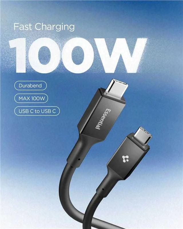 Spigen Essential USB C į USB C 100W laidas, juodas EB10020CC