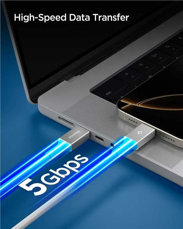 „Spigen Essential USB C“ – USB C 100 W audinio kabelis, baltas EB10015CC