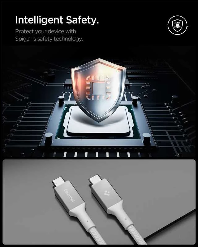 „Spigen Essential USB C“ – USB C 100 W audinio kabelis, baltas EB10015CC