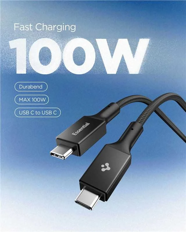 Spigen Essential USB C to USB C 100W Fabric Cable, juodas EB10015CC