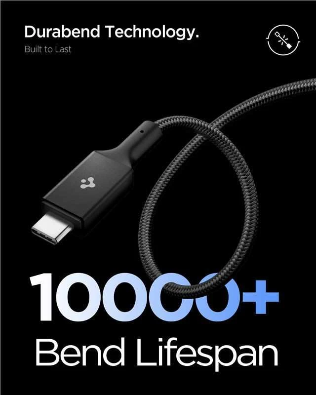 Spigen Essential USB C to USB C 100W Fabric Cable, juodas EB10015CC