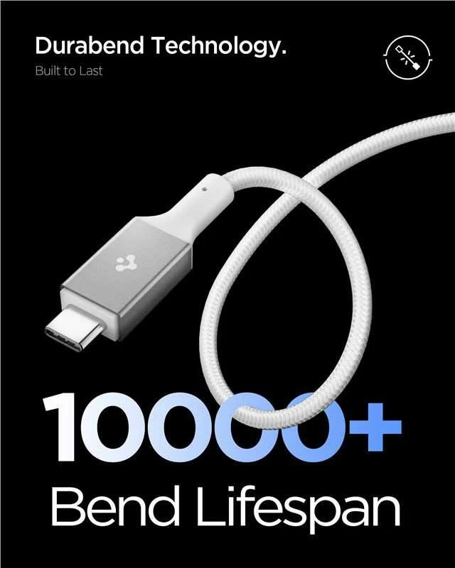 „Spigen Essential USB C“ – USB C 100 W audinio kabelis, baltas EB10015CC