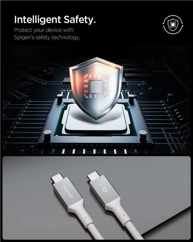 Spigen „Essential“ USB C–USB C 240 W laidas, baltas EB24012CC