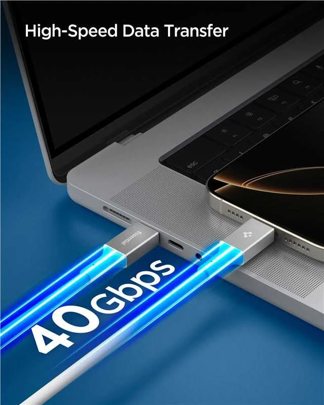Spigen „Essential“ USB C–USB C 240 W laidas, baltas EB24012CC
