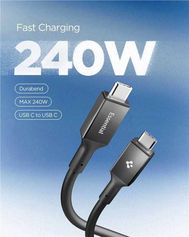 Spigen Essential USB C į USB C 240W laidas, juodas EB24012CC