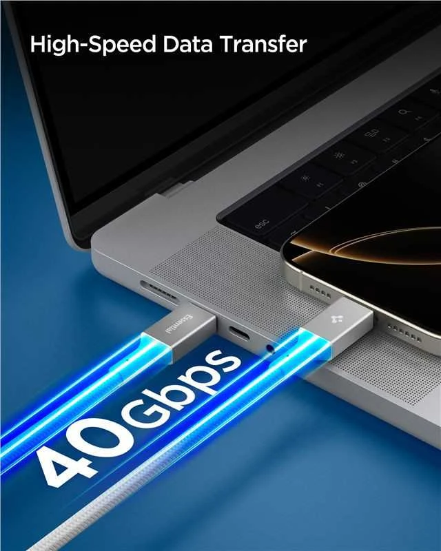 „Spigen Essential USB C“ – USB C 240 W audinio kabelis, baltas EB24015CC