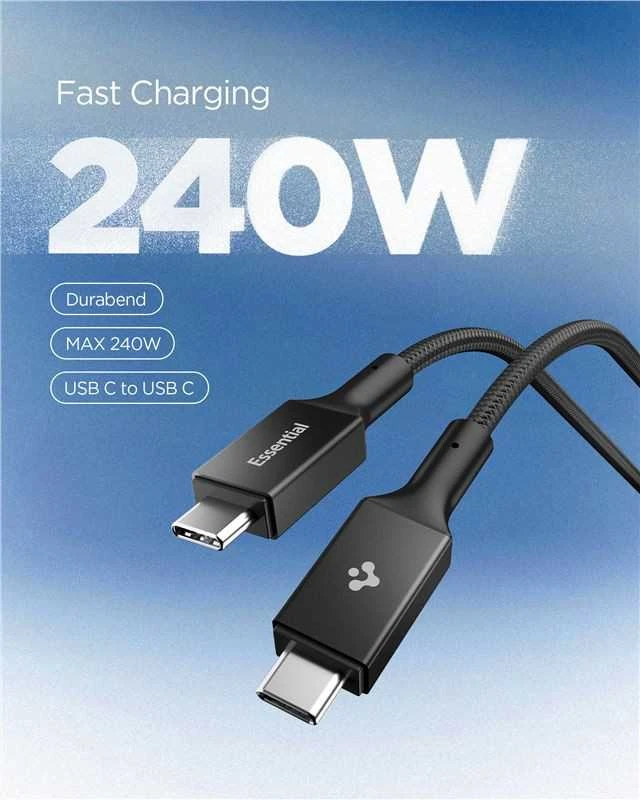 Spigen Essential USB C to USB C 240W Fabric Cable, juodas EB24015CC