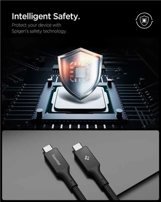 Spigen Essential USB C to USB C 240W Fabric Cable, juodas EB24015CC