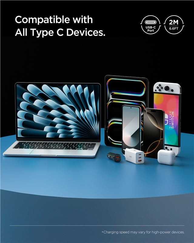 Spigen EB6020CC 60W Cable + USB-C / USB-C Cable 200 cm - Juodas