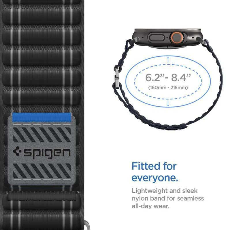 „Spigen Fabric Band“ apyrankė (su lipduku ir kilpa), juoda - Apple Watch 49mm/46mm/45mm/44mm