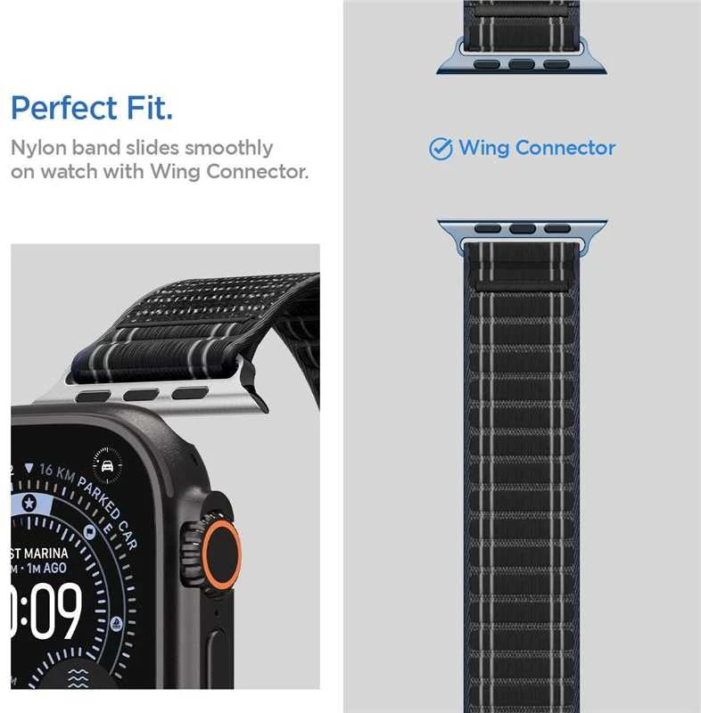 „Spigen Fabric Band“ apyrankė (su lipduku ir kilpa), juoda - Apple Watch 49mm/46mm/45mm/44mm
