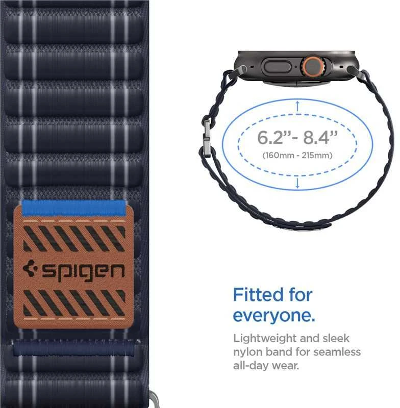 „Spigen Fabric Band“ apyrankė su lipdukais ir kilpelėmis, tamsiai mėlyna - „Apple Watch 49mm/46mm/45mm/44mm“