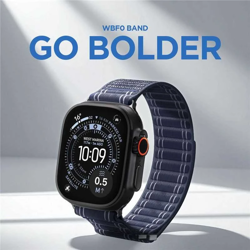 „Spigen Fabric Band“ apyrankė su lipdukais ir kilpelėmis, tamsiai mėlyna - „Apple Watch 49mm/46mm/45mm/44mm“