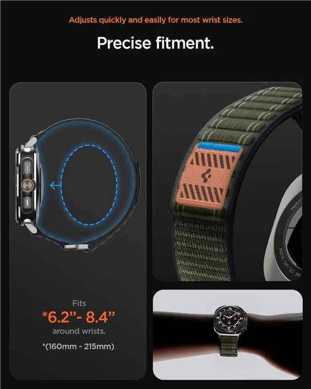 „Spigen Fabric Band“ (su lipduku), žalias - „Samsung Galaxy Watch Ultra 47mm“