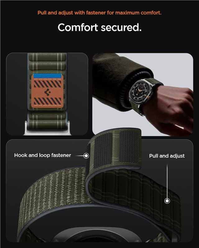 „Spigen Fabric Band“ (su lipduku), žalias - „Samsung Galaxy Watch Ultra 47mm“
